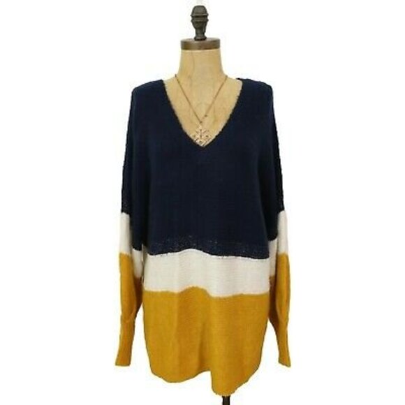 1.State Golden Hour Pullover Sweater Top L Colorblock Navy Crush NWT B81 - Picture 2 of 5